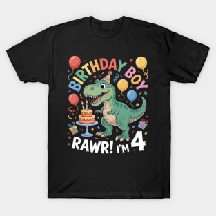 4 Year Old 4th Birthday Boy T Rex Dinosaur T-Shirt